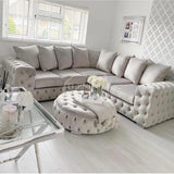 Ashton chesterfield corner sofa set with footstool in cream plush