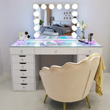 Myfitin Eva Vanity Desk - 13 Storage Drawers with Full Light &RGB - Myfitin Furniture