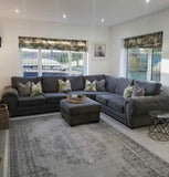 New Vegas Chesterfield Fullback Cushions Grey 6 Seater Corner L-Shape Sofa