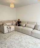New Sloane Modern Design Luxury 5 Seats Cream Plush Sofa