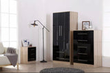 2 Door Wardrobe , 5 Draw Chest and 3 Draw Bed Side – Trio Set High Gloss Black - Myfitin Furniture