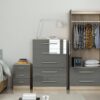 2 Door Wardrobe , 5 Draw Chest and 3 Draw Bed Side – Trio Set High Gloss Grey - Myfitin Furniture