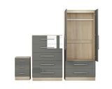 2 Door Wardrobe , 5 Draw Chest and 3 Draw Bed Side – Trio Set High Gloss White - Myfitin Furniture