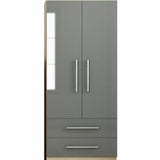 2 Door Wardrobe With 2 Draws, High Gloss Grey