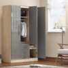 3 Door Combi Wardrobe With 3 Drawers and Mirror in Grey High Gloss - Myfitin Furniture