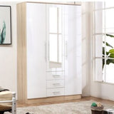 3 Door Combi Wardrobe With 3 Drawers and Mirror in High Gloss – White - Myfitin Furniture