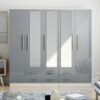 5 Door Wardrobe With 6 Drawers and Mirrors High Gloss Grey - Myfitin Furniture