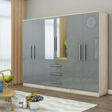 6 Door Wardrobe With 3 Drawers and Mirrors- High Gloss Grey - Myfitin Furniture