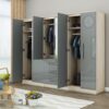 6 Door Wardrobe With 3 Drawers and Mirrors- High Gloss Grey - Myfitin Furniture