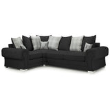 MyFitin 4 Seater L Shape Sofa | Black and Silver Crushed Velvet
