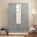 3 Door Combi Wardrobe With 3 Drawers and Mirror in Grey High Gloss