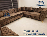 Corner Straight Arms Sofa in Mink Colour - Myfitin Furniture