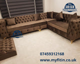 Corner Straight Arms Sofa in Mink Colour - Myfitin Furniture