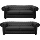 MyFitin 3+2 Black Chesterfield Sofa Set | Plush Fabric - Myfitin Furniture