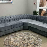 MyFitin Large Dark Grey Fabric 5 Seater Chesterfield Corner - Myfitin Furniture