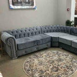 MyFitin Large Dark Grey Fabric 5 Seater Chesterfield Corner - Myfitin Furniture