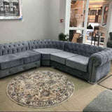 MyFitin Large Dark Grey Fabric 5 Seater Chesterfield Corner