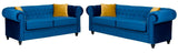 Round arms chesterfield 3+2 seater sofa in blue plush - Myfitin Furniture