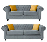 Round arms chesterfield 3+2 seater sofa in grey plush - Myfitin Furniture