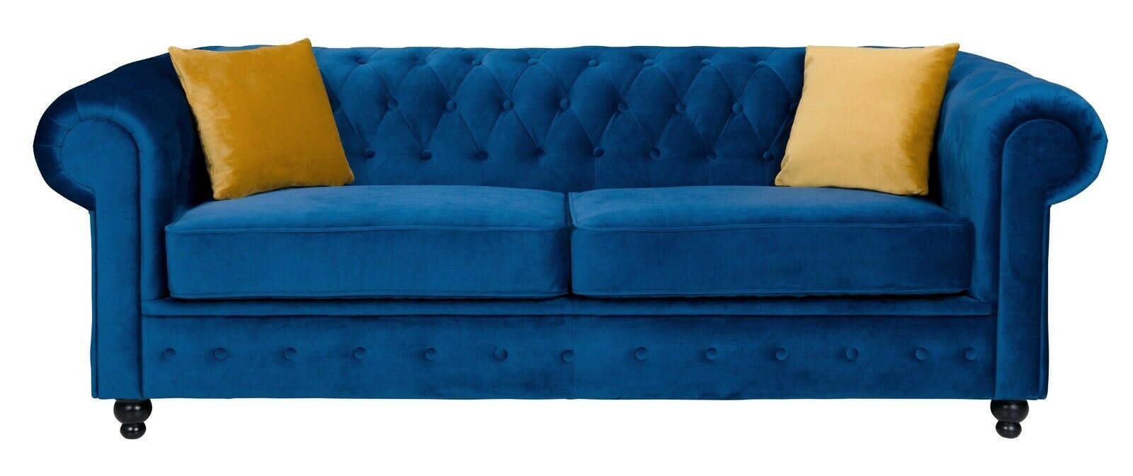 Round arms chesterfield 3+2 seater sofa in blue plush