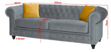 Round arms chesterfield 3+2 seater sofa in grey plush