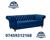 Solid Wood Velvet Button Tufted 3 Seater Chesterfield Sofa Set for Living Room, Blue - Myfitin Furniture
