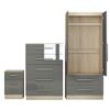 Trio Set High Gloss-2 Door Wardrobe , 5 Draw Chest and 3 Draw Bed Side – Grey-White-Black - Myfitin Furniture
