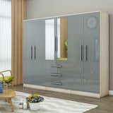 6 Door Wardrobe With 3 Drawers and Mirrors- High Gloss Grey