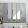 5 Door Wardrobe With 6 Drawers and Mirrors High Gloss Grey